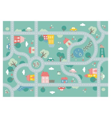 Achoka speelkleed verkeer turquoise 100x150cm Achoka speelkleed verkeer turquoise 100x150cm